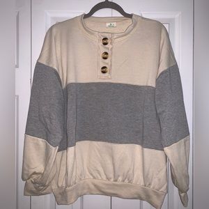 Ivory & Gray Oversized Sweatshirt Size S/M, Blue Buttercup